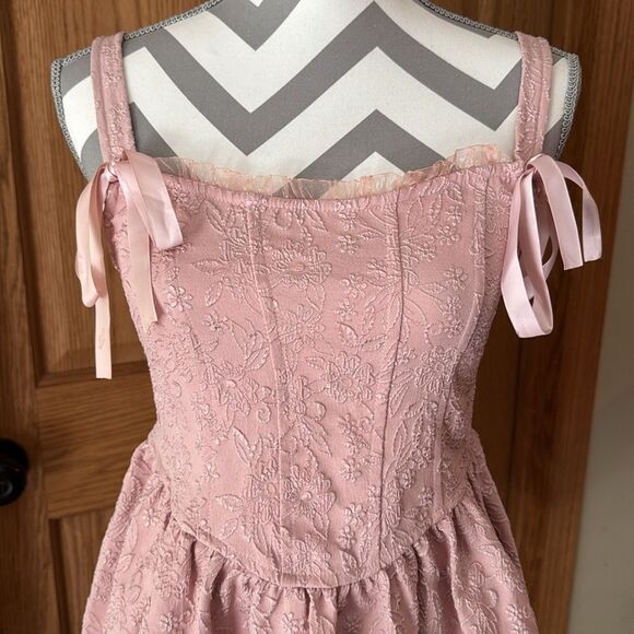 TRIXXI Blush Pink Floral Jacquard Corset Mini Dress - Picture 3 of 11